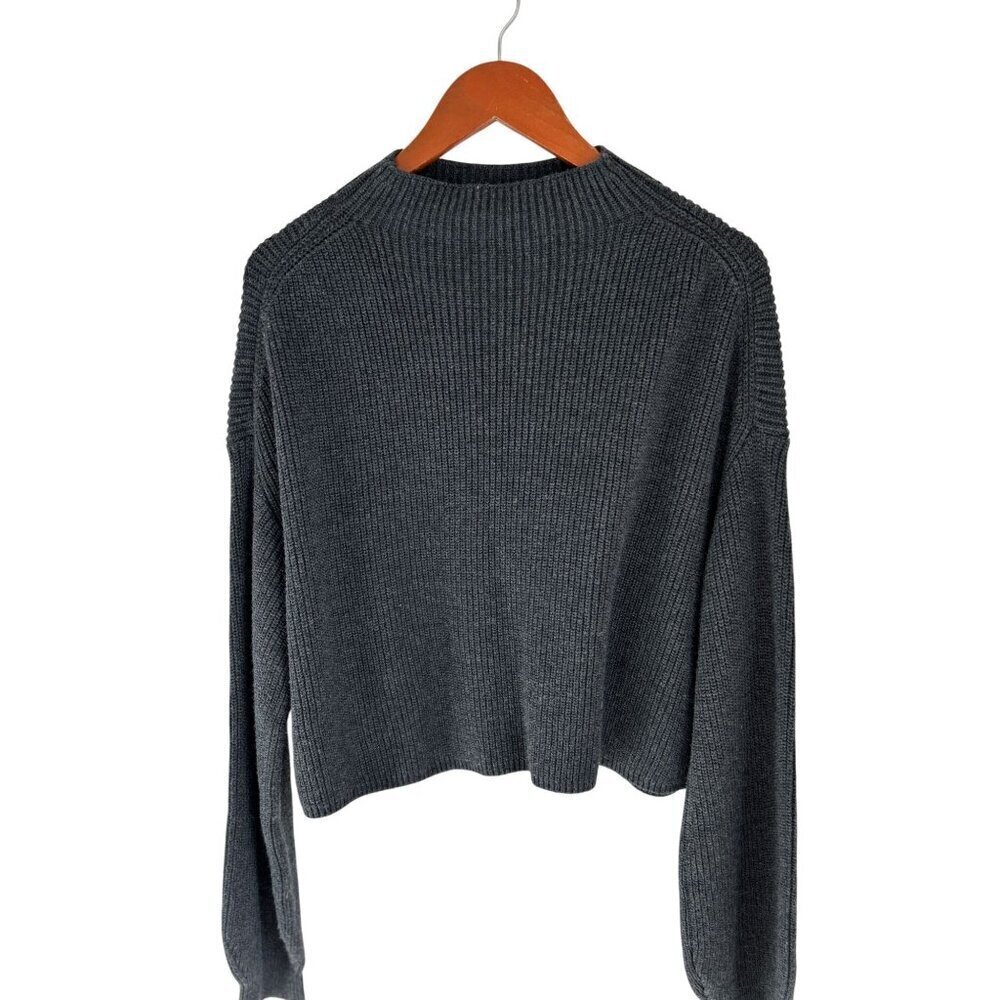 Le ORE Knit Sweater Charcoal Gray Raglan Sleeve Cropped Sweater Merino Blend Siz